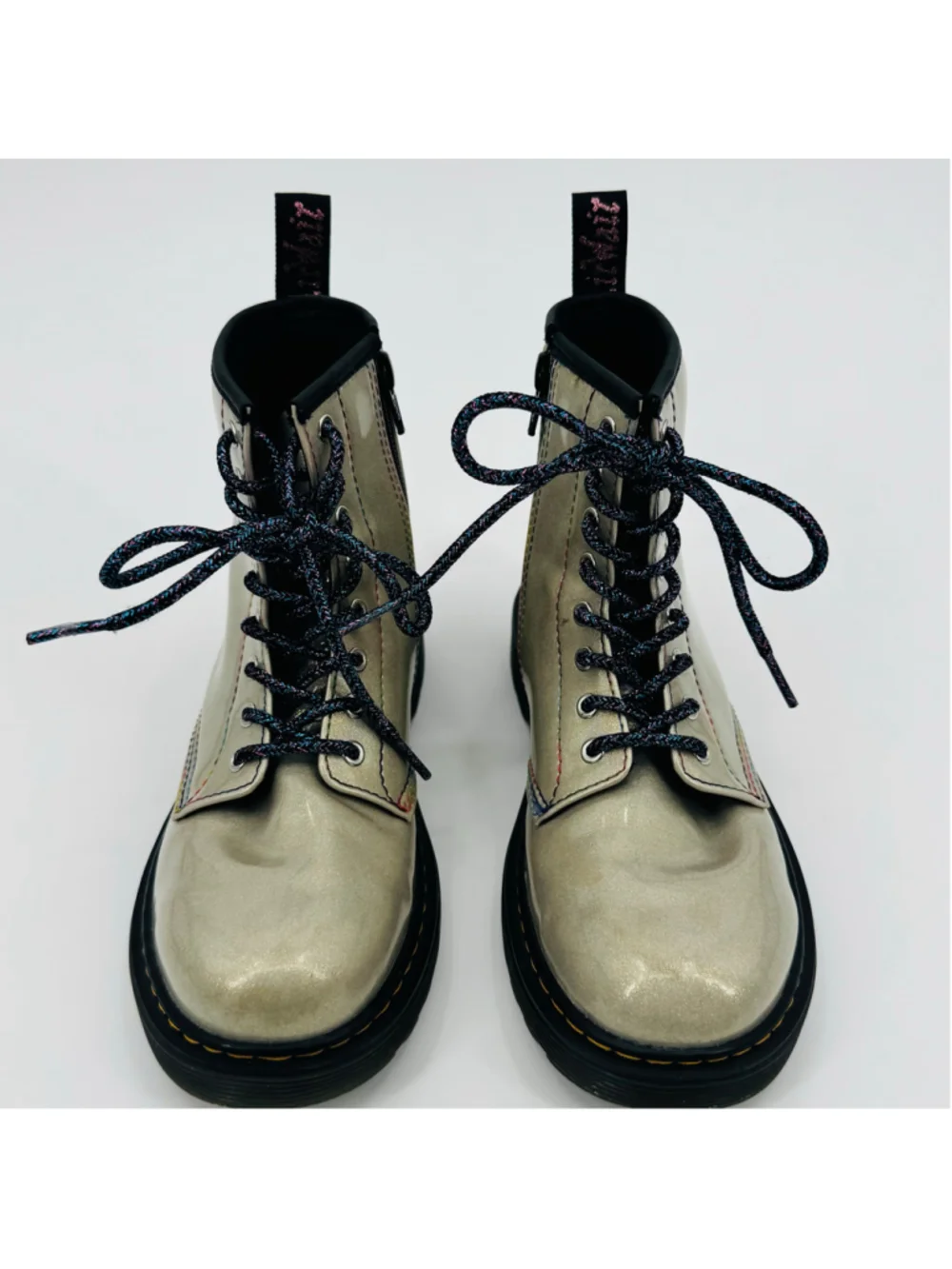Dr. Martens Kids 1460 Glitter Boots in Lightshow Silver Irridescent Rainbow